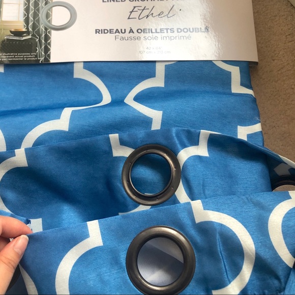 Lauren Taylor Blue Printed Curtain - Picture 5 of 8